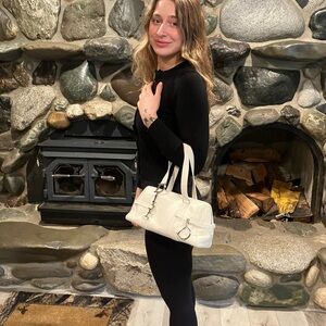 Dior white Leather Shoulder Bag with silver hardware COA and dust bag!